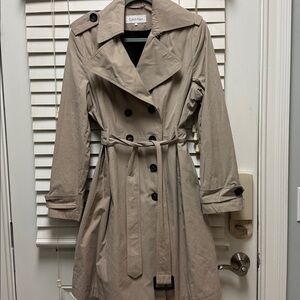 Calvin Klein Beige Double-Breasted Coat. Gently worn and lined.